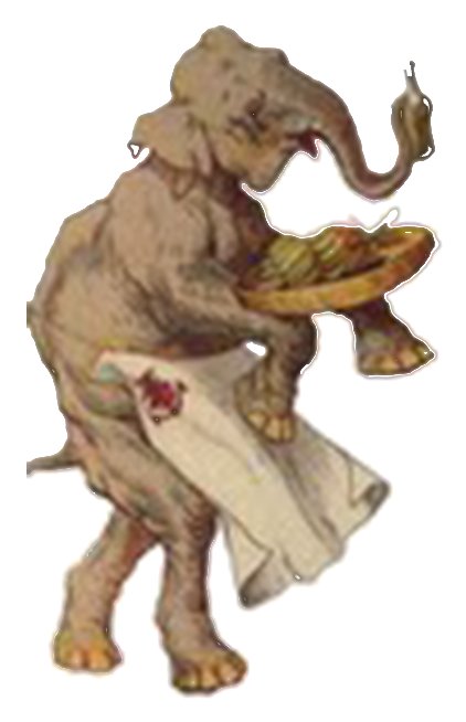 Illustrated elephant carrying a tray